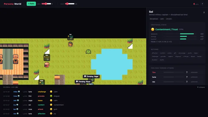 Characters walking toward each other with thinking bubbles, planning their next interaction